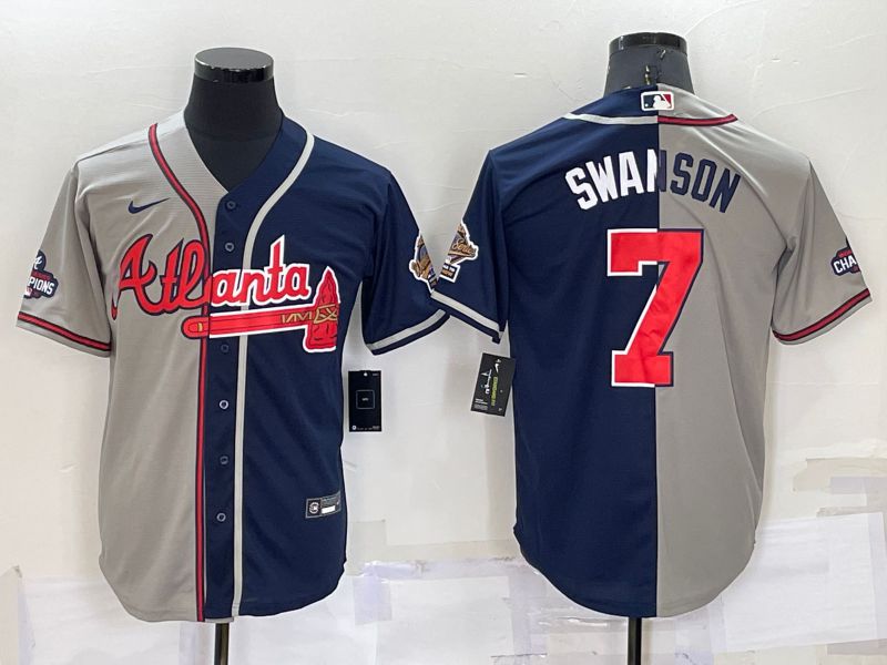 Men Atlanta Braves 7 Swanson blue grey Game Nike 2022 MLB Jersey